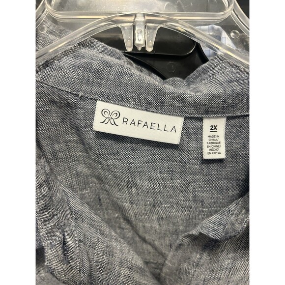 Rafaella Women’s Plus Size 2X 100% Linen Long Sleeve Button Down Blouse Gray - Picture 2 of 5